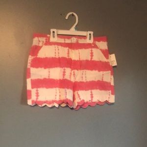 Salmon and white striped jean shorts